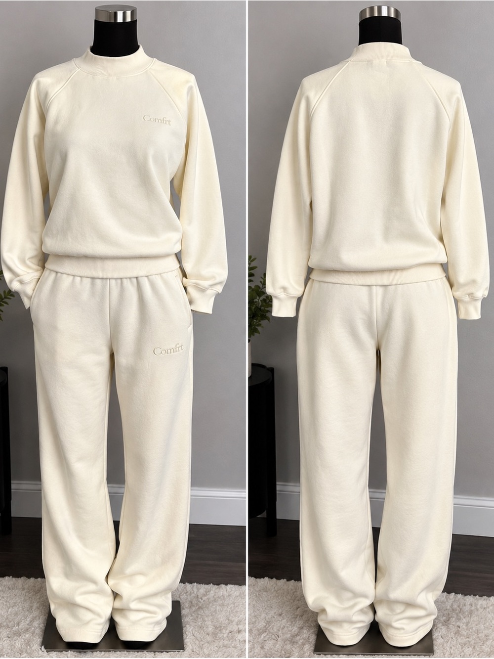 Women’s 2XL Comfort Crewneck Sweatshirt & Jogger Set - Soft yellow